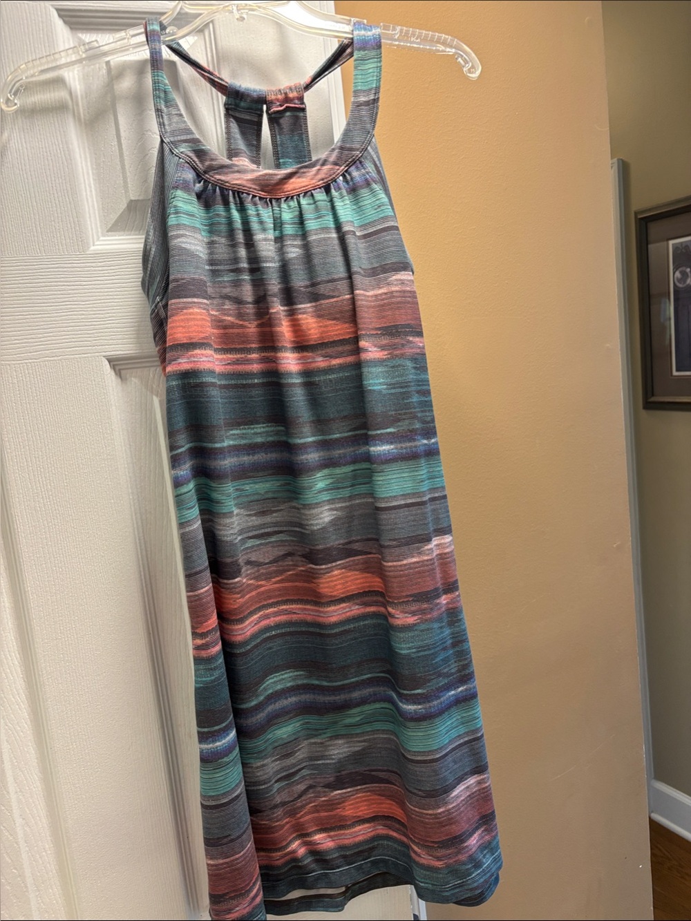 Women’s Striped Tank Dress in Teal, Coral & Gray
